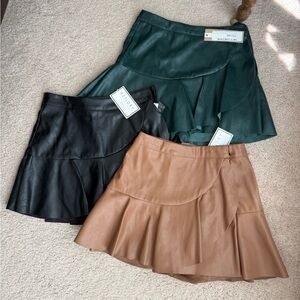 DO+BE Leather Skater Skirts - Black, Green, Tan